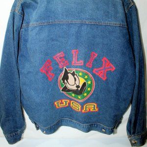 Vintage Authentic Felix The Cat USA The Original Cartoon Blue Denim Jean Jacket